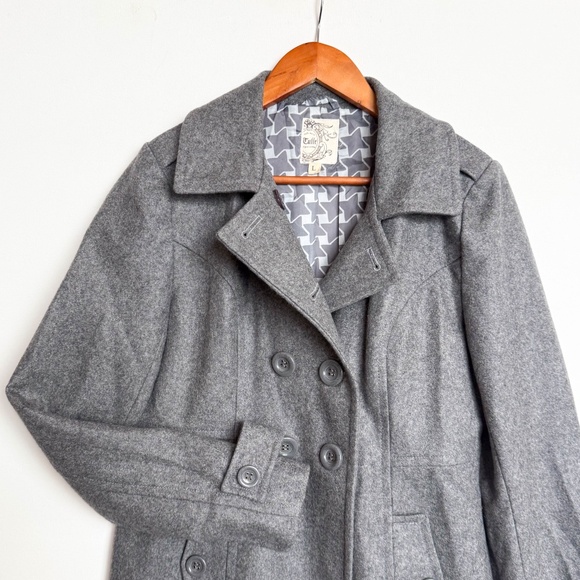 Tulle Anthropologie Gray Double Breasted Lined Timeless Wool Blend Large Peacoat - Picture 9 of 11